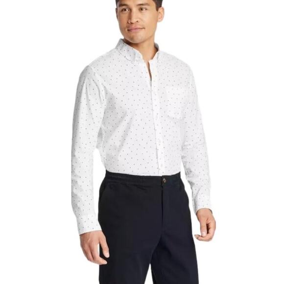 Goodfellow Every Wear Poplin Button Up Slim Shirt White Black Men's Small New - Picture 1 of 8